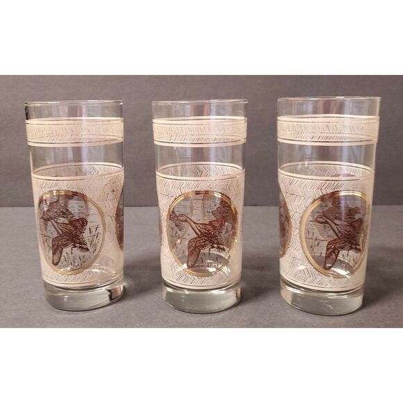 VTG 1970s MCM Libbey Highball Glassware Set of 3 Game Birds Pheasant/ /Duck - Picture 6 of 11